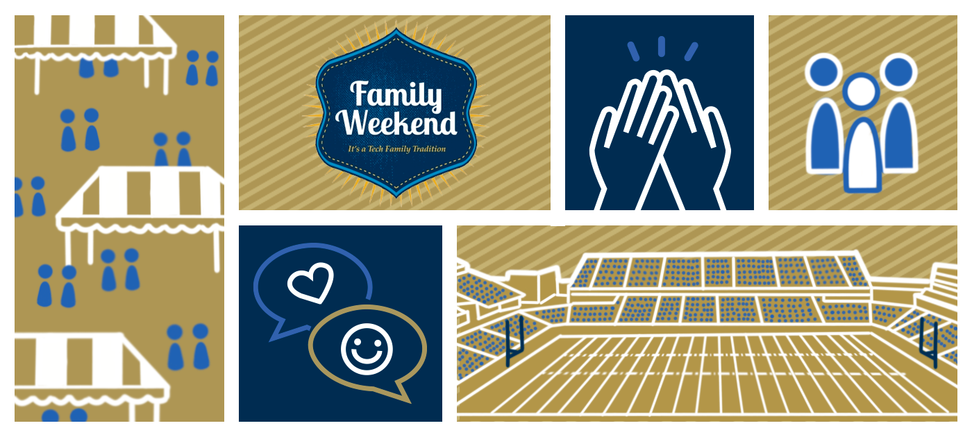 A graphic image with different icons representing activities enjoyed during the Family Weekend.