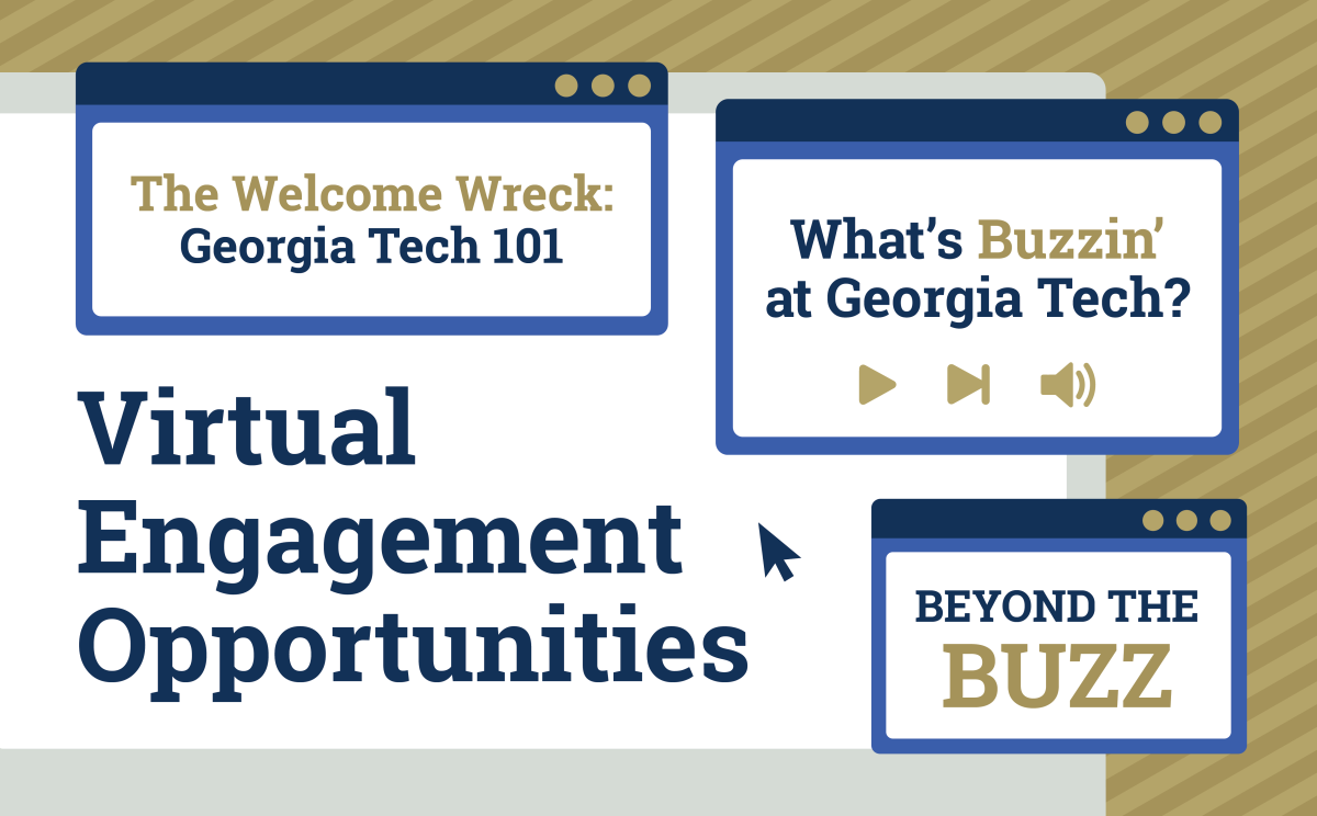 Simple illustrations of three computer screens with the titles of the virtual engagement opportunities